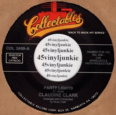 Claudine Clark NM 45 rpm "Party Lights" b/w "Tiger" by Fabian - Image 1 of 2