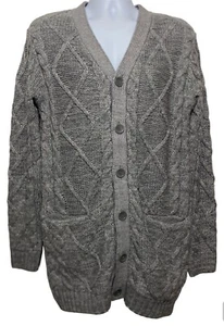 Zara Man Cardigan Sweater Men Size L Cable Knit Button Up V Neck Gray Grandpa - Picture 1 of 9
