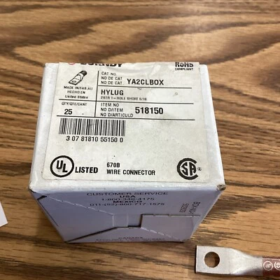 Box Of 25 Burndy Ya2clbox One Hole Lug Compression Connector 2 Awg - Image 1 of 3