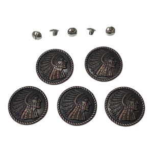 Set of 5 Native American Tribal American Indian Conchos, 1-1/2” Screw Back, 38mm - Picture 1 of 6