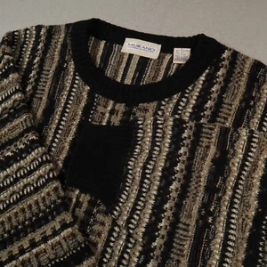 Vintage Murano Sweater Men's Large Striped Abstract Brown Acrylic Wool Italy - Picture 1 of 11