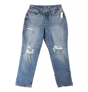 Old Navy jeans womens 12 high-rise curvy OG straight blue denim pants Distressed - Picture 1 of 14