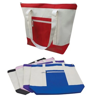 Large Reusable Grocery Shopping Tote Bags With Wide Gusset Travel Zippered 20" - Image 1 of 3