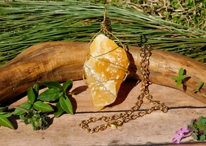 Orange Calcite Natural Stone Pendant Necklace for Energy Healing Sacral Chakra - Picture 1 of 6