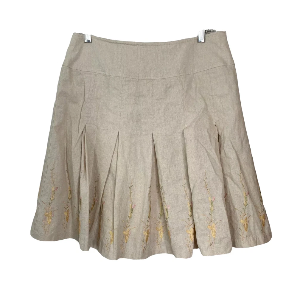 Falda vintage de sastre Bmoss para mujer talla 10 mezcla de lino plisada bordada beige Foto 1 de 4