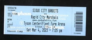 Sioux City Bandits--2023 Ticket vs Rapid City Marshals--National Arena League - Picture 1 of 1