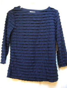 New Coldwater Creek Ruffle Knit Top Semi Sheer Arms Navy Sz XS NWT - Picture 1 of 6