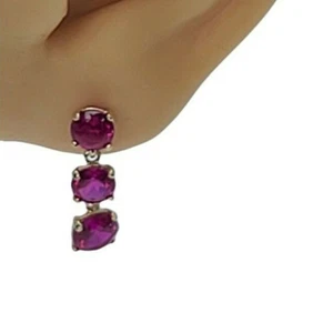 New Solid Real 14K Yellow Gold Round Red Drop Dangle Earrings Screw Back - Picture 1 of 6