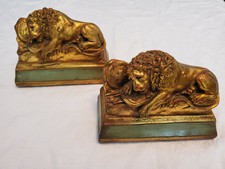 Pr Leão Vintage Lucerna Suportes Para Livros De Cerâmica Pintado De Ouro E Verde