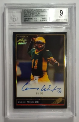 2016 Leaf Ultimate Draft Carson Wentz Gold Spectrum 6/10 BGS Auto 10 RC - Image 1 of 2
