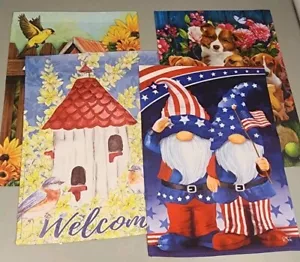 Banderas Jardín BANDERA Lote De 4 12X18 Pájaros Pájaros Casa Cachorro Perro Gnomo Floral Otoño - Imagen 1 de 5