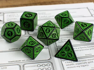 Verdant Runes Dice Set - Green & Black Runic Design for Dungeons and Dragons - Picture 1 of 4