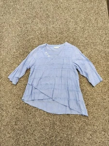 LULU-B Top Tunic Women Large Blue Floral Paisley Embroidery V-Neck Asymmetrical - Picture 1 of 10