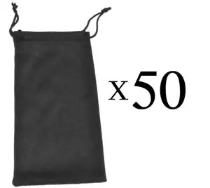 LOTTO 50 PEZZI OCCHIALI DA SOLE OCCHIALI DA VISTA NERO POLIESTERE SACCHETTO CUSTODIA MORBIDA BORSA - Foto 1 di 2