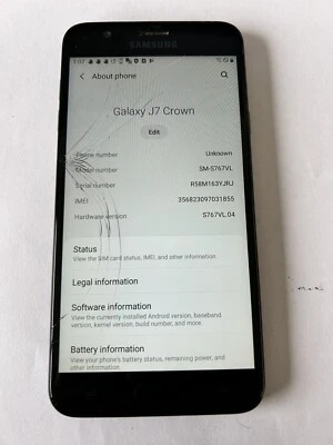 Samsung Galaxy J7 Crown (SM-S767VL) 16GB (TracFone) - Cracked Glass - Working - Image 1 of 4