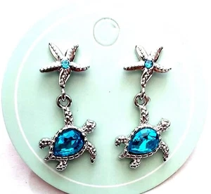 One Pair of Turtle Metallic Stud Drop Dangle Earrings Christmas Gift Idea - Picture 1 of 2