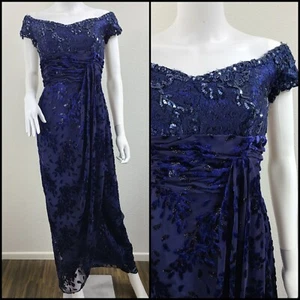 Vintage 1980's gorgeous dark blue evening Burnout Sequin gown by Victor Costa - Picture 1 of 10