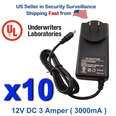 10 pcs 12V DC 3 Ampere 3000mA Power Supply Adapter Plug Size 5.5 x 2.1mm - Image 1 of 4