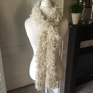 Boa Scarf Eyelash Ivory Yarn LONG 4x90” Maxi Boho Hippie Fringe Rockstar Style - Picture 1 of 14