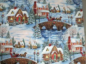 1 yard yd Winter Snow HOUSES bridge #6055 Blank cotton quilt fabric BTY - Picture 1 of 5