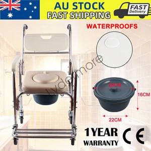 Mobile Shower Toilet Commode Chair Bathroom Bedside Aluminum Footrest Wheelchair - Picture 1 of 11