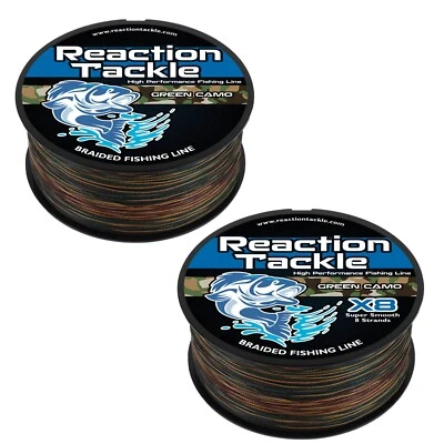 Reaction Tackle Braided Fishing Line Green Camouflage 4 and 8 Strand Braid - Image 1 of 4
