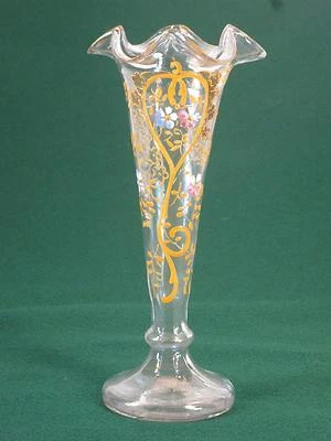 Vase Enameled Bohemian Glass Hand Painted & Worked Blown Glass Victorain - Image 1 of 4