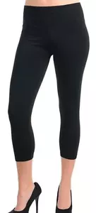 Black Seamless Stretch Cropped Capri Length Footless Leggings Plus One-Size/OS - Picture 1 of 2