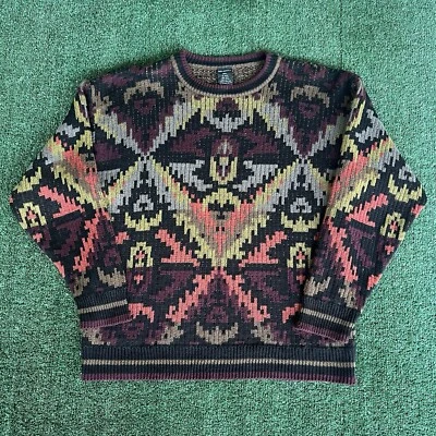 VTG 90s Generra Heavyweight Sweater Geometric Burgundy Baggy Small Grandpa Coogi - Image 1 of 4