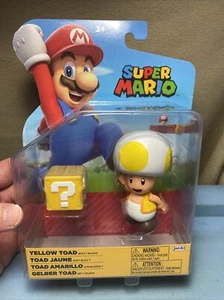 NEW Jakks Pacific World of Nintendo 4" Mario YELLOW TOAD QUESTION W/BLOCK Figure - Picture 1 of 4