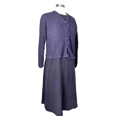 Eileen Fisher Vtg 2 Pc Set Textured Knit Cardigan and Striped Midi Dress Small - Image 1 of 4