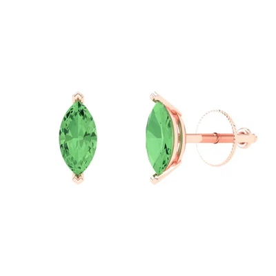 1 cttw Marquise Simulated Green Diamond Gold-Plated Push Back Stud Earrings - Image 1 of 4