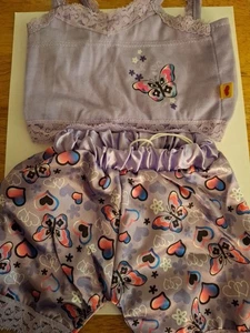 Build A Bear Workshop lila Schmetterlingsdruck Pyjama Set Seide Oberteil & Unterteil 2012 - Bild 1 von 6