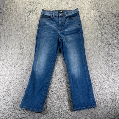 Pantalones de mezclilla Express para mujer 8 azules de algodón rectos tiro alto desteñidos elásticos ropa de trabajo Foto 1 de 4