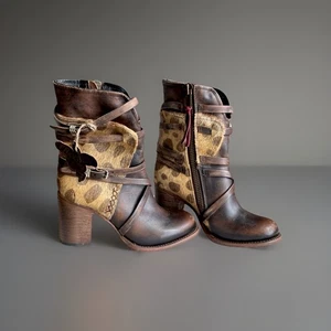 NUOVI stivali Freebird STEVEN BAKER zip marrone stampa leopardata capelli di cavallo cintura donna 8 - Foto 1 di 14