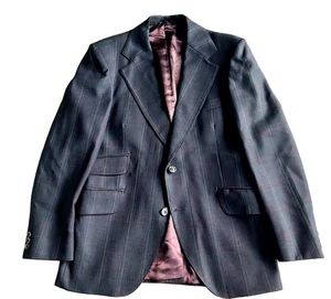 Alexandre Oxford St Blazer Jacket Men 38R Milium Lining Wool Navy Purple Check - Picture 1 of 12