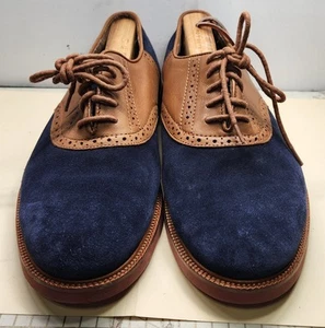 EUC Polo Ralph Lauren Shoes Mens 10.5D Blue/Brown Saddle Oxford Lace Up Clean - Picture 1 of 9