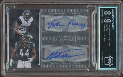 Jalen Ramsey / Myles Jack 2016 Donruss Signature Auto Autograph RC Arena Club 9 - Image 1 of 2