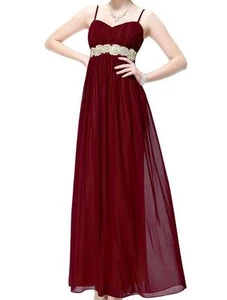 Ever Pretty Women's Elegant Pleated Chiffon Gold Rose Waist Ball Gown, Red 12 US - Picture 1 of 3