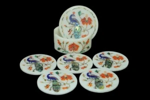 Comprar Juego de Montañas Posavasadas de Mármol Blanco con Soporte Incrustación Semi Preciosa Cyber Monday Regalos - Imagen 1 de 4