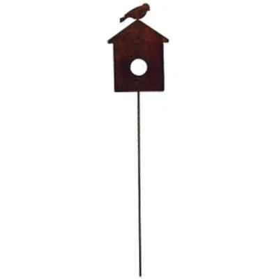 Wrought Iron Bird House - Rusted Garden Stake 35" (Made in USA) - Image 1 of 4