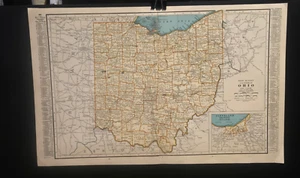 Vintage 1947 Map Ohio, North Dakota & Oklahoma 21.5" x 14" Rand McNally - Picture 1 of 3