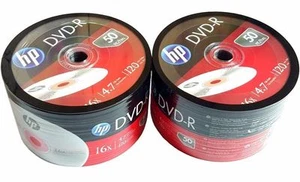 100 HP Blank DVD-R DVDR Recordable Logo Branded 4.7GB 16X 120Min Media Disc - Bild 1 von 4