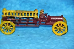 1996 Enesco Reproduction 1930s Cast Iron Fire Ladder Truck ~ Red & Yellow - Picture 1 of 5