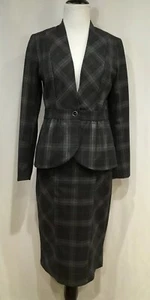 New York And company Gray Checked Peplum Skirt Suit, Size 2, NEW - Picture 1 of 12
