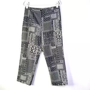 TALBOTS Pants Women 12 Black White Paisley Patchwork High Rise Cotton Cropped - Picture 1 of 10