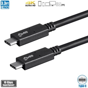 2 Pcs 3.3FT USB-C 3.1 Type C Fast Charging Cable Data Sync 10Gbps Laptop Black - Picture 1 of 5
