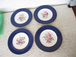 Juego de 4 platos de cena Copeland Spode de colección con aerosoles florales borde de cobalto Y2876 - Imagen 1 de 5