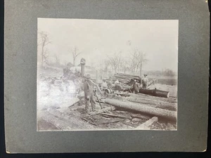 Antique Cabinet Card Occupational Photograph Logging Camp And Steam Engine - Picture 1 of 6