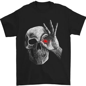 Rojo Ojo Calavera Camiseta Hombre 100% Algodón - Imagen 1 de 2